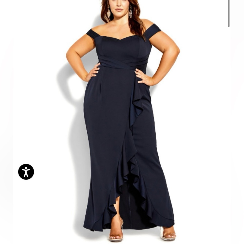 City Chic Navy Off-Shoulder Ruffle Maxi Dress